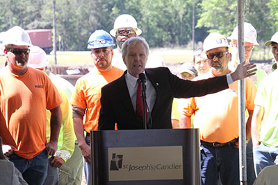 St. Joseph’s/Candler President & CEO Paul P. Hinchey thanks the construction crew for their hard work